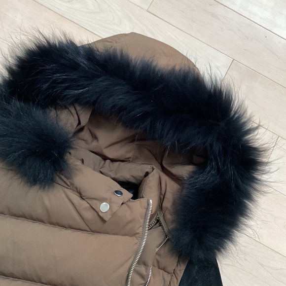 Maje leather sleeves raccoon fur hood warm removable sleeve down warm jacket 2 - Picture 5 of 15